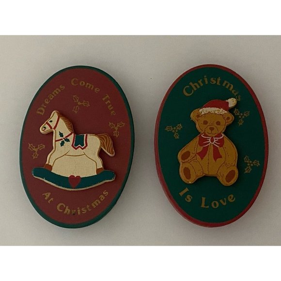 Vintage Russ Folk Art Style Wooden Wood Christmas Refrigerator Magnets Lot Of 2 - Picture 16 of 16